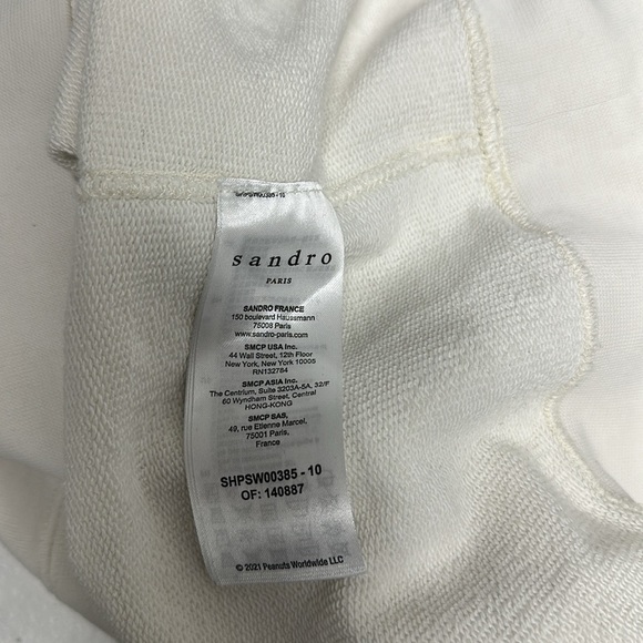 Sandro x Snoopy Smile Sweatshirt Crewneck Cotton Long Sleeve White Mens Size XXL - Picture 8 of 8